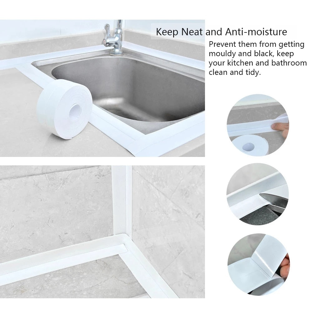 Bathroom Shower Sink Bath Sealing Strip Tape White PVC Self adhesive Waterproof Wall Sticker for Bathroom Kitchen