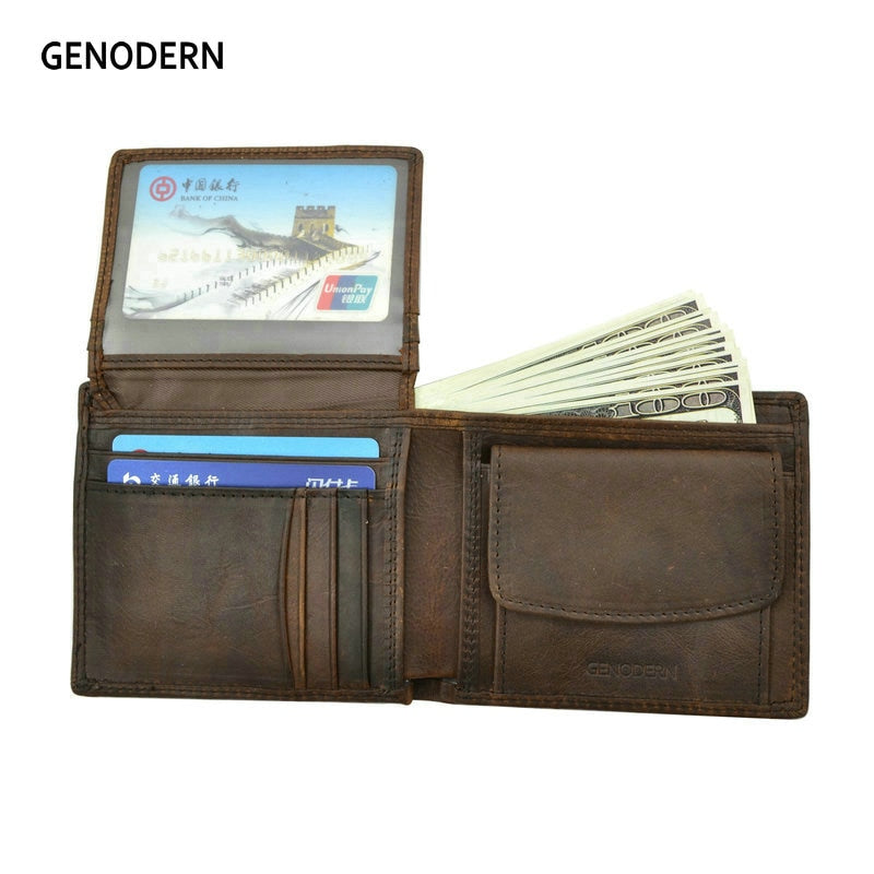 GENODERN Cow Leather Men Wallets with Coin Pocket