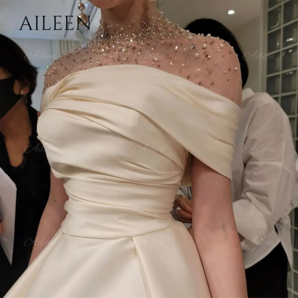 Aileen A-line Dresses for Women Party Wedding Evening Dresses Luxury 2023 Satin Champagne Prom Dress 2023 Grace Ball Gown Robe