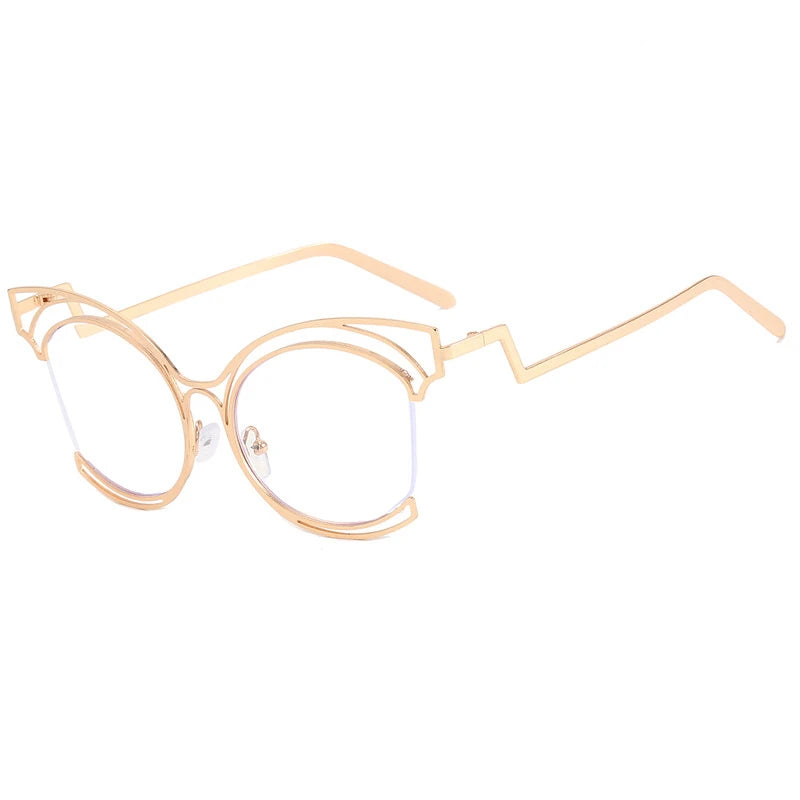 2023 New Fashion Luxury Design Silver And Gold Round Large Frame Women's Anti Blue Light  Radiation Flat Glasses  Without Degree