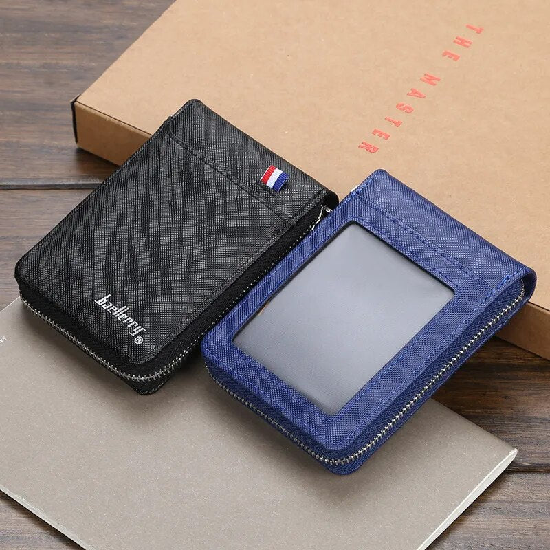 New Wallet Men's Short Small Multifunctional Hand Card Holder PU Leather Business Zipper Purse Fashion High-quality Casual