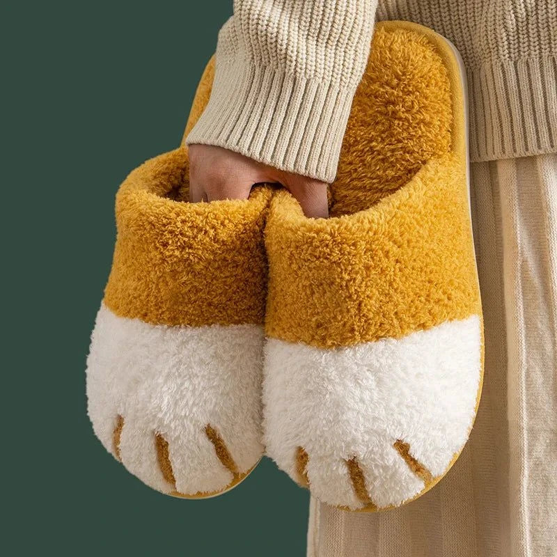 Winter Warm Plush Slippers Cute Cat Paw Designer