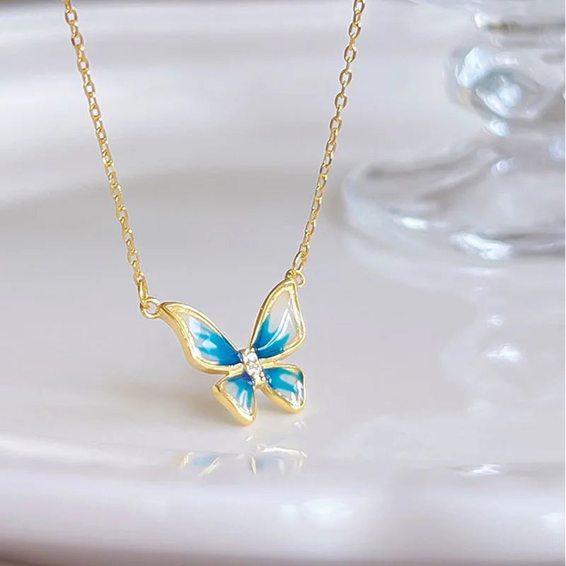 2023 New Fashion Trend Unique Design Elegant Exquisite Light Luxury Enamel Butterfly Necklace Female Jewelry Party Premium Gift