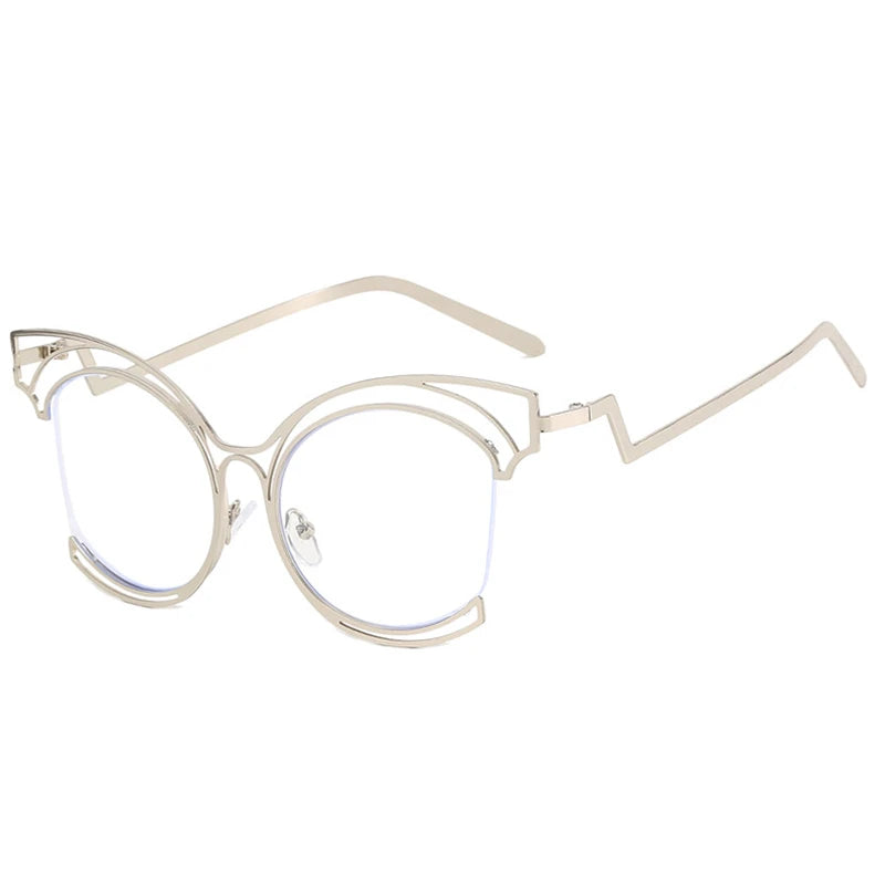 2023 New Fashion Luxury Design Silver And Gold Round Large Frame Women's Anti Blue Light  Radiation Flat Glasses  Without Degree