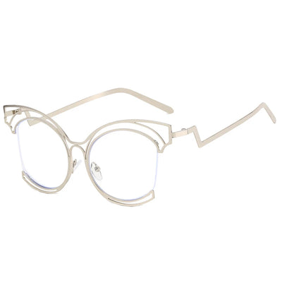 2023 New Fashion Luxury Design Silver And Gold Round Large Frame Women's Anti Blue Light  Radiation Flat Glasses  Without Degree