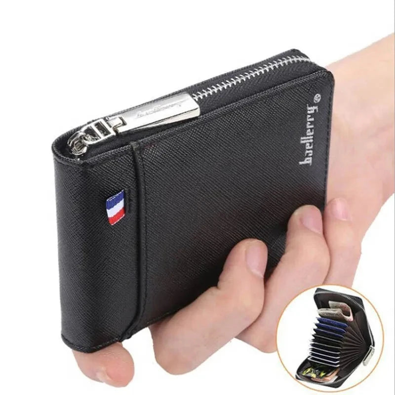 New Wallet Men's Short Small Multifunctional Hand Card Holder PU Leather Business Zipper Purse Fashion High-quality Casual