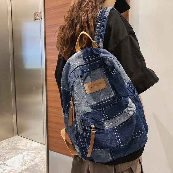 Trendy Cool Patch Women Backpack Denim