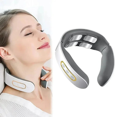 Electric neck massager with 4 massage heads and infrared heat for cervical pain relief and relaxation