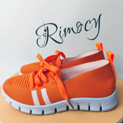Mesh Knitted & Striped Flats Shoes  Lace Up Casual Sneakers Woman