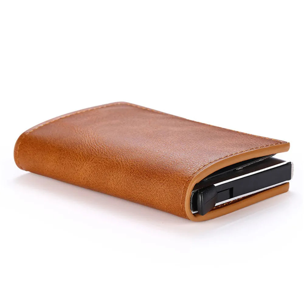 Aluminium Credit Card Holder Wallet -  Vintage Leather Wallet with Money Clips