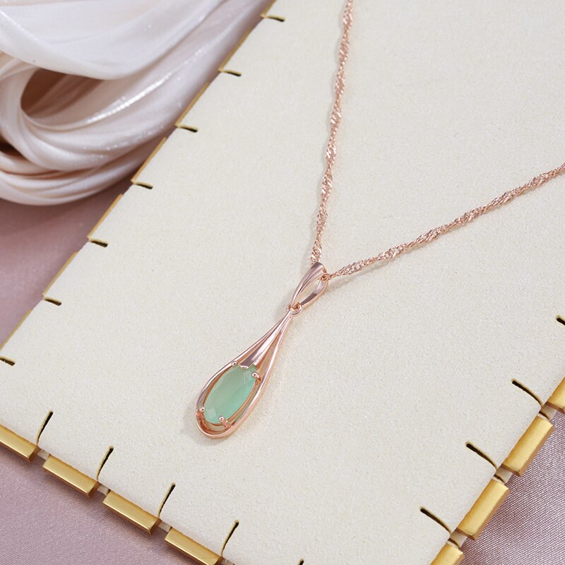Green Emerald Natural Zircon Drop Pendant Necklace For Women 585 Rose Gold Color Vintage Fine