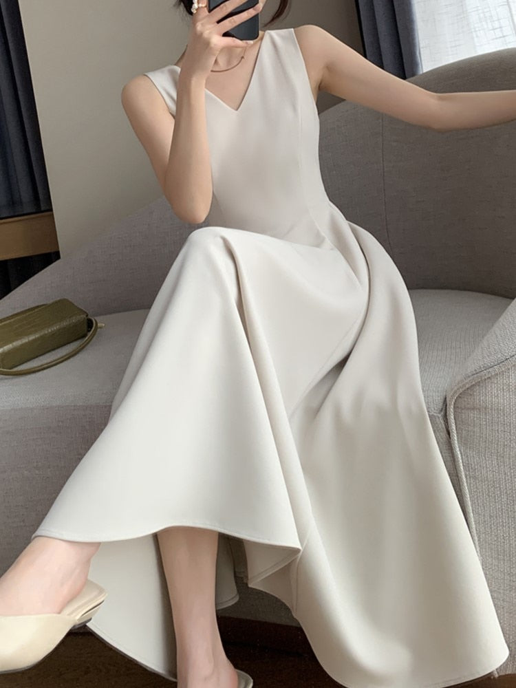 Vintage Women Dress Sleeveless Casual A-Line Elegant