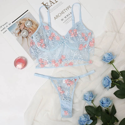 2 Pieces Sexy Lingerie Set Women Floral Bra Set Erotic Lingerie Set Female Sexy Lace Underwear Set Brief Sets