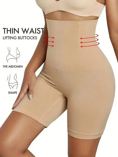beige high-waist lift and sculpt shapewear shorts for tummy control and butt-lifting fit
