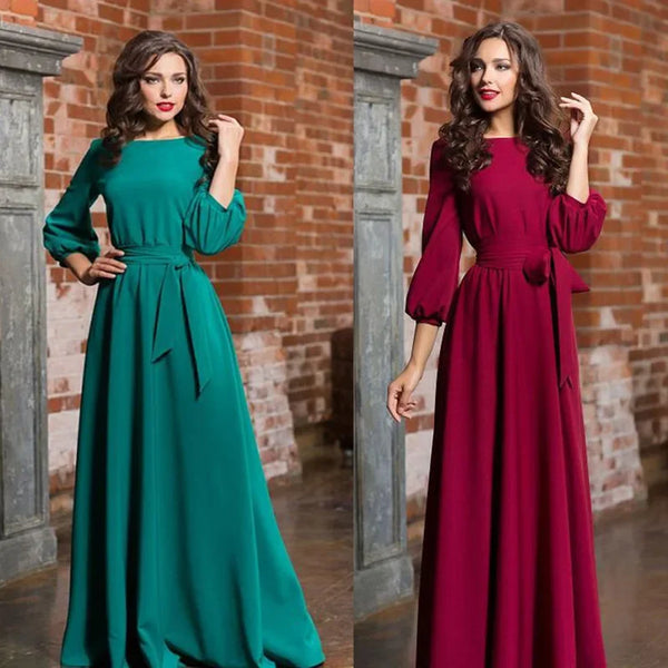 Long Sleeve Casual Dresses Ladies Elegant Maxi