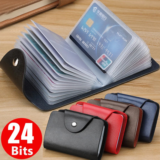 Business Card Holder Anti-theft ID Credit Card Holder Fashion Women's 24 Cards Slim PU Leather Pocket Case Coin Purse Wallet
