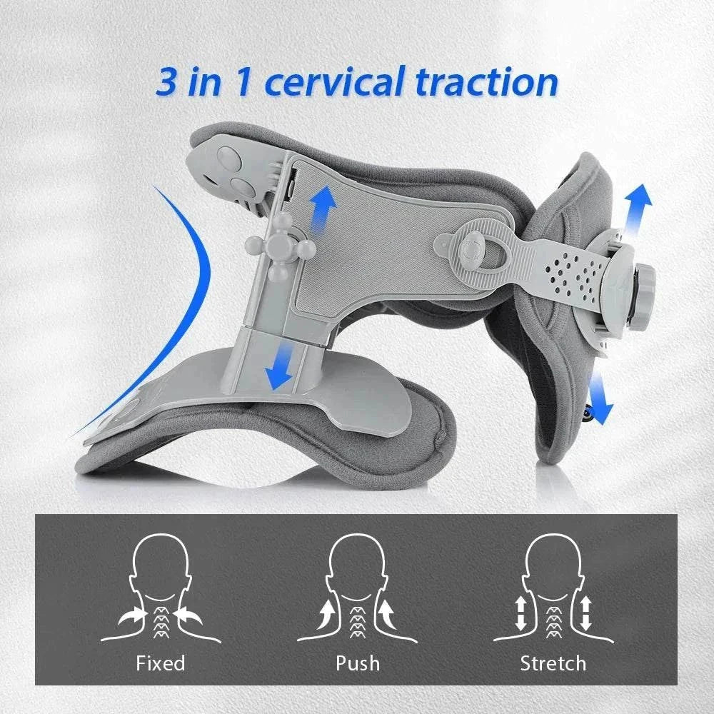Adjustable grey heating neck stretch collar cervical traction device for pain relief and spine support