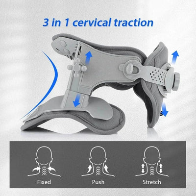 Adjustable grey heating neck stretch collar cervical traction device for pain relief and spine support