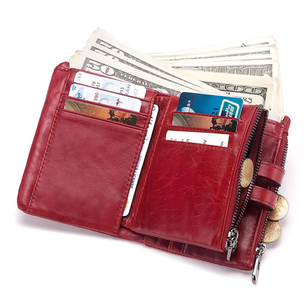 Leather Lady Wallets with Hasp Double Zipper