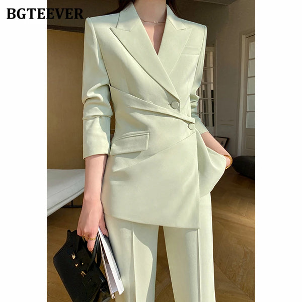 Long Sleeve Slim Blazer Jacket & High Waist Suit Pants