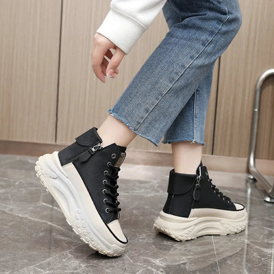 Women's Sneakers Leather Canvas Breathable Vulcanized Platform