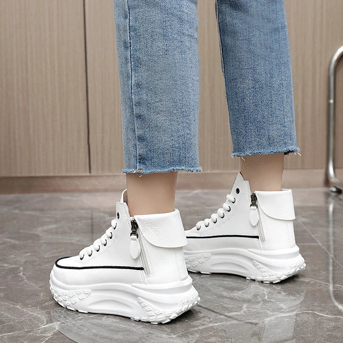 Women's Sneakers Leather Canvas Breathable Vulcanized Platform