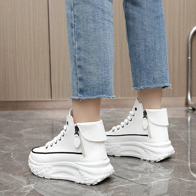 Women's Sneakers Leather Canvas Breathable Vulcanized Platform
