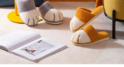 Winter Warm Plush Slippers Cute Cat Paw Designer