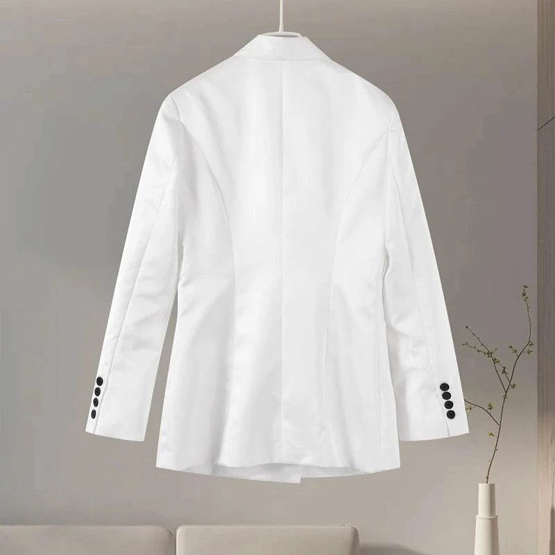 Women’s High Street Polyester Jacket – Stand Collar, Open Stitch Design