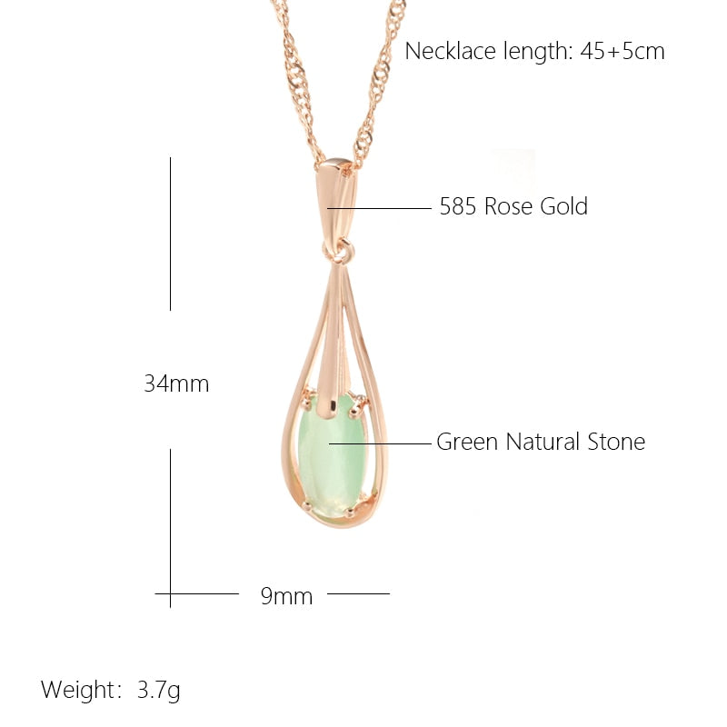 Green Emerald Natural Zircon Drop Pendant Necklace For Women 585 Rose Gold Color Vintage Fine