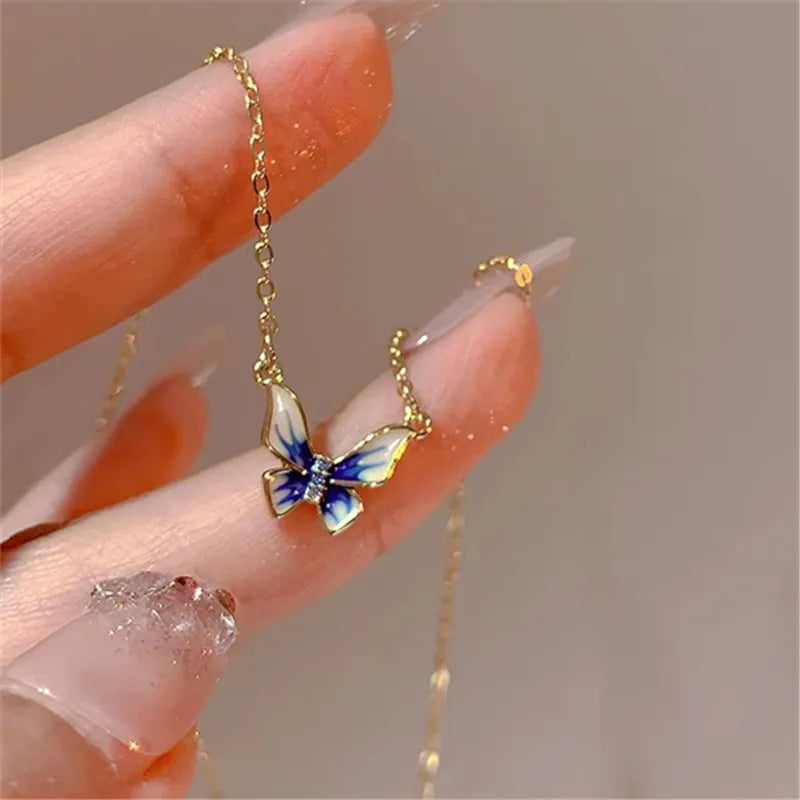 2023 New Fashion Trend Unique Design Elegant Exquisite Light Luxury Enamel Butterfly Necklace Female Jewelry Party Premium Gift