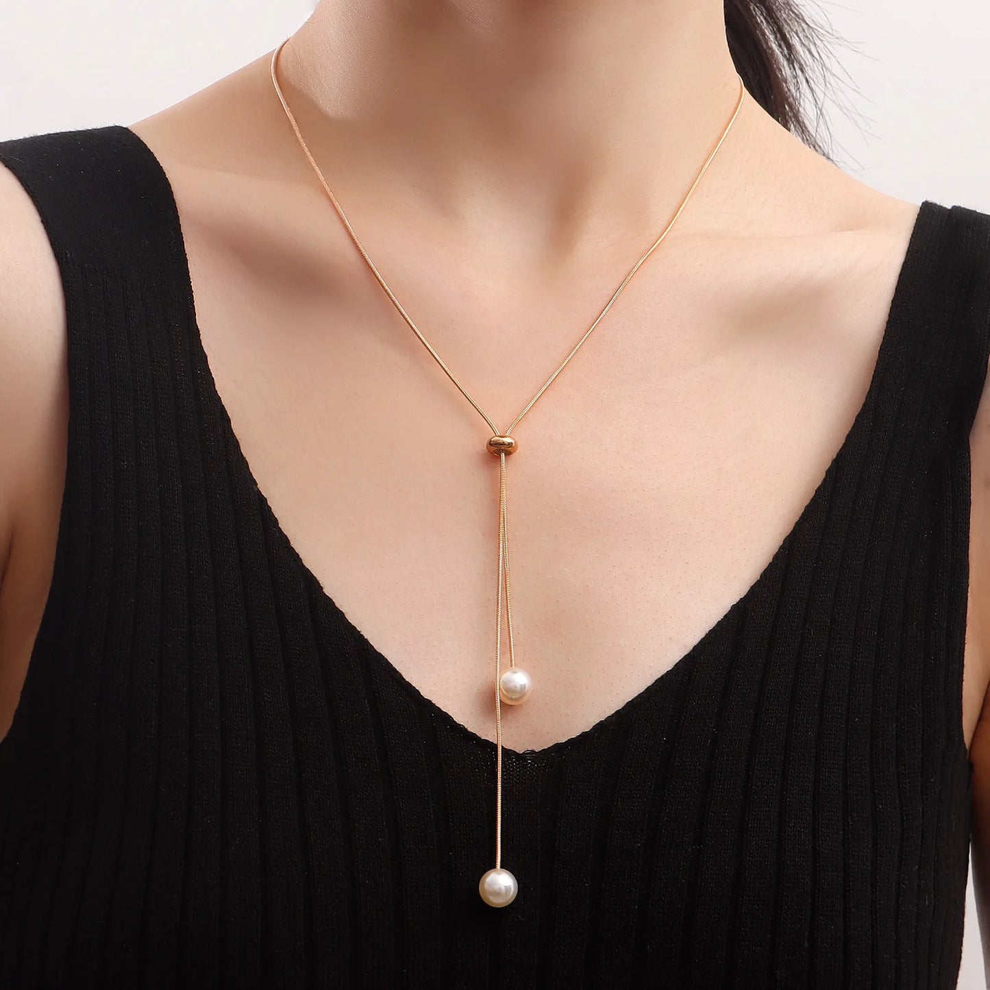 Fashion Simple Gold Color Pearl Necklaces for Women Long Tassel Pull Design Clavicle Chains Necklace Jewelry Collares