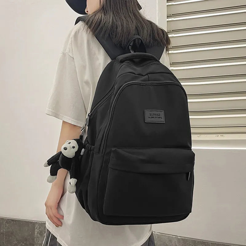 Women's Backpack Solid Color Female Multi-pocket Casual Man Travel Bag High Quality