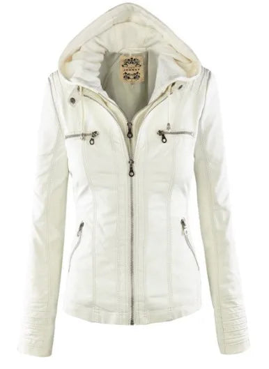 Faux Leather Jacket Women Khaki Winter Motorcycle Jacket