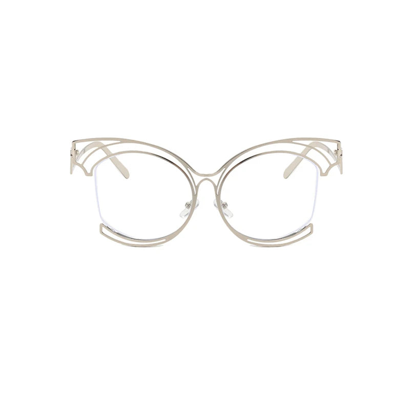 2023 New Fashion Luxury Design Silver And Gold Round Large Frame Women's Anti Blue Light  Radiation Flat Glasses  Without Degree