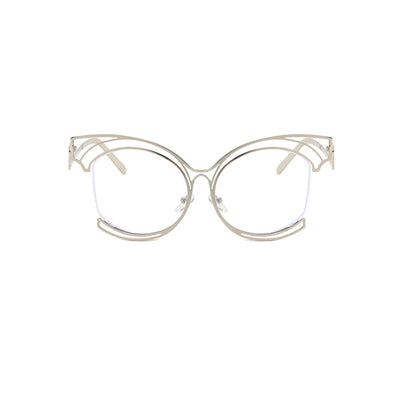 2023 New Fashion Luxury Design Silver And Gold Round Large Frame Women's Anti Blue Light  Radiation Flat Glasses  Without Degree
