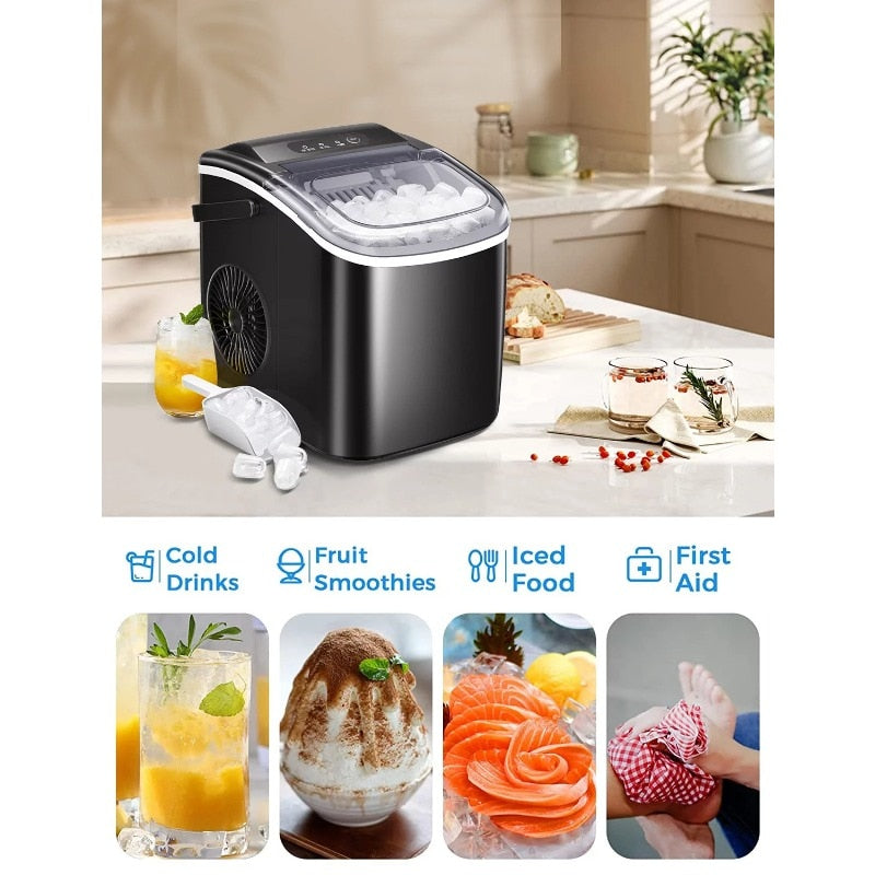 SUGIFT Countertop Ice Maker  Machine, Electric Ice Maker with Scoop and Basket , Black