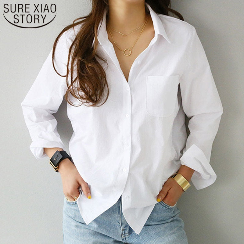 Women Shirts Top Long Sleeve Casual White