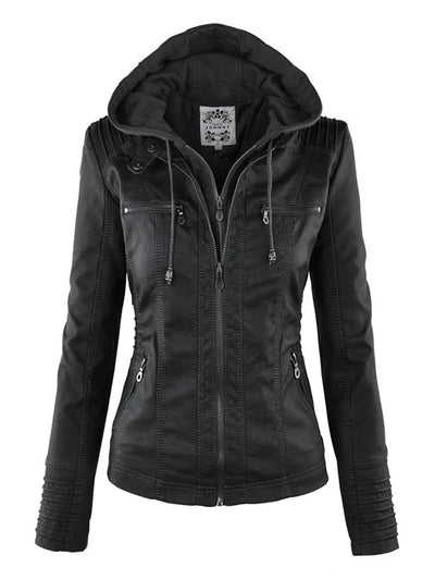 Faux Leather Jacket Women Khaki Winter Motorcycle Jacket