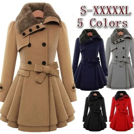 Woolen Coat Fur Collar For Lady
