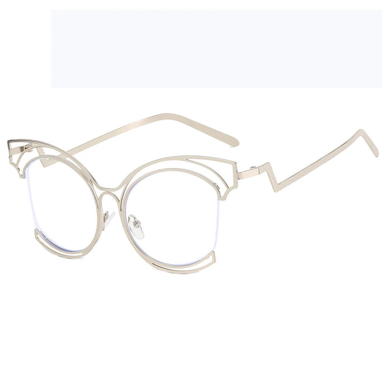 2023 New Fashion Luxury Design Silver And Gold Round Large Frame Women's Anti Blue Light  Radiation Flat Glasses  Without Degree