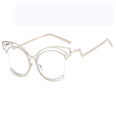 2023 New Fashion Luxury Design Silver And Gold Round Large Frame Women's Anti Blue Light  Radiation Flat Glasses  Without Degree