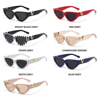 Luxury Glamour Women Brand Sunglasses Fashion V Designer Glasses Cat Eye Stylish Runway Ladies Eyewear UV400