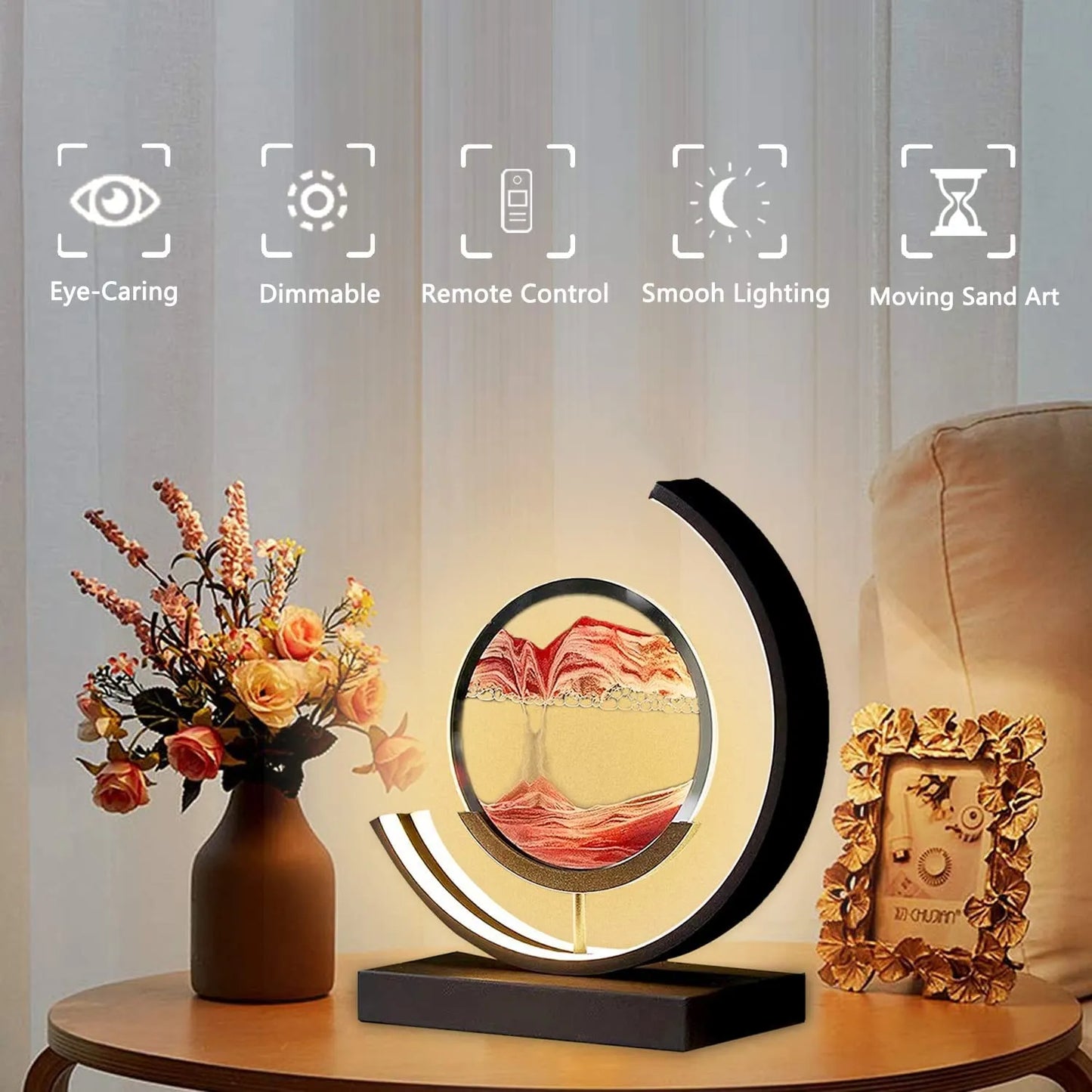 3D LED Creative Quicksand Art Sand Painting Lamp with Remote Control 360° Rotatable Lamp