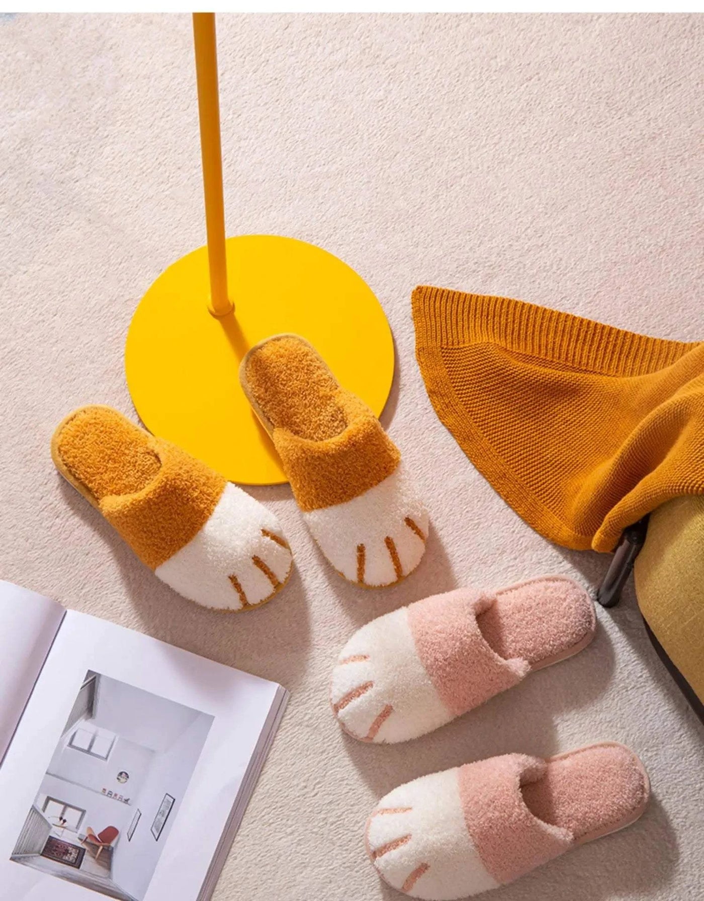 Winter Warm Plush Slippers Cute Cat Paw Designer