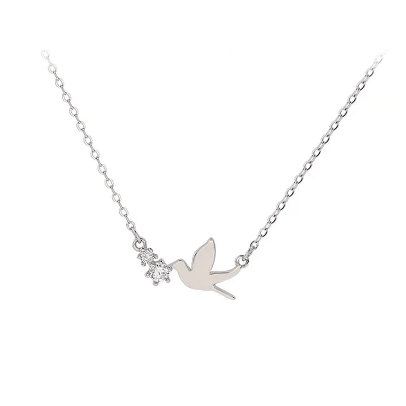 Korean Silver Color Cute White Dove Necklace for Women Fashion Simple Temperament Zircon Clavicle Chain Necklace Jewlery