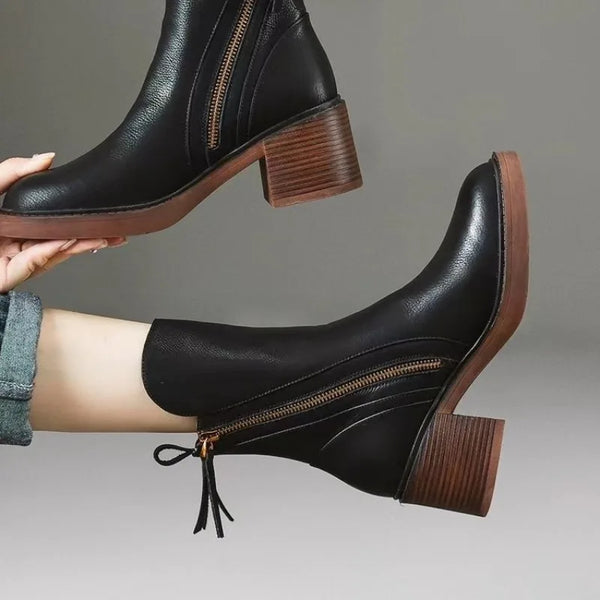 High Heel Ankle Boots for Women Leather Short Boots