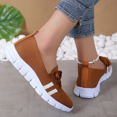 Mesh Knitted & Striped Flats Shoes  Lace Up Casual Sneakers Woman