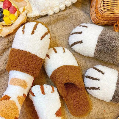 Winter Warm Plush Slippers Cute Cat Paw Designer