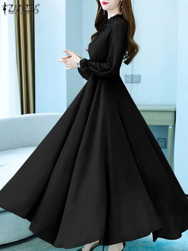 A-line Long Dress Hollow Out Neck Robe